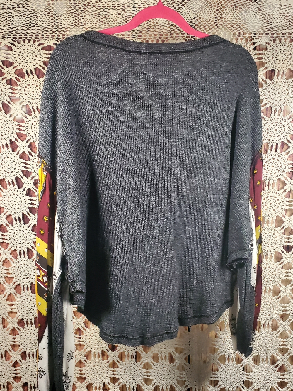 Free People We The Free Oversized Gray Waffle Knit Top With Balloon Sleeves - Picture 8 of 9